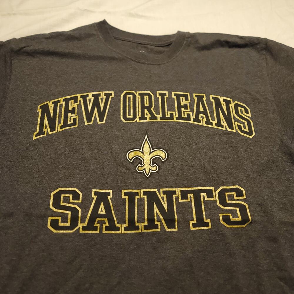 New Orelans Saints Majestic Graphic Football T Shirt Mens Size Medium M Gray